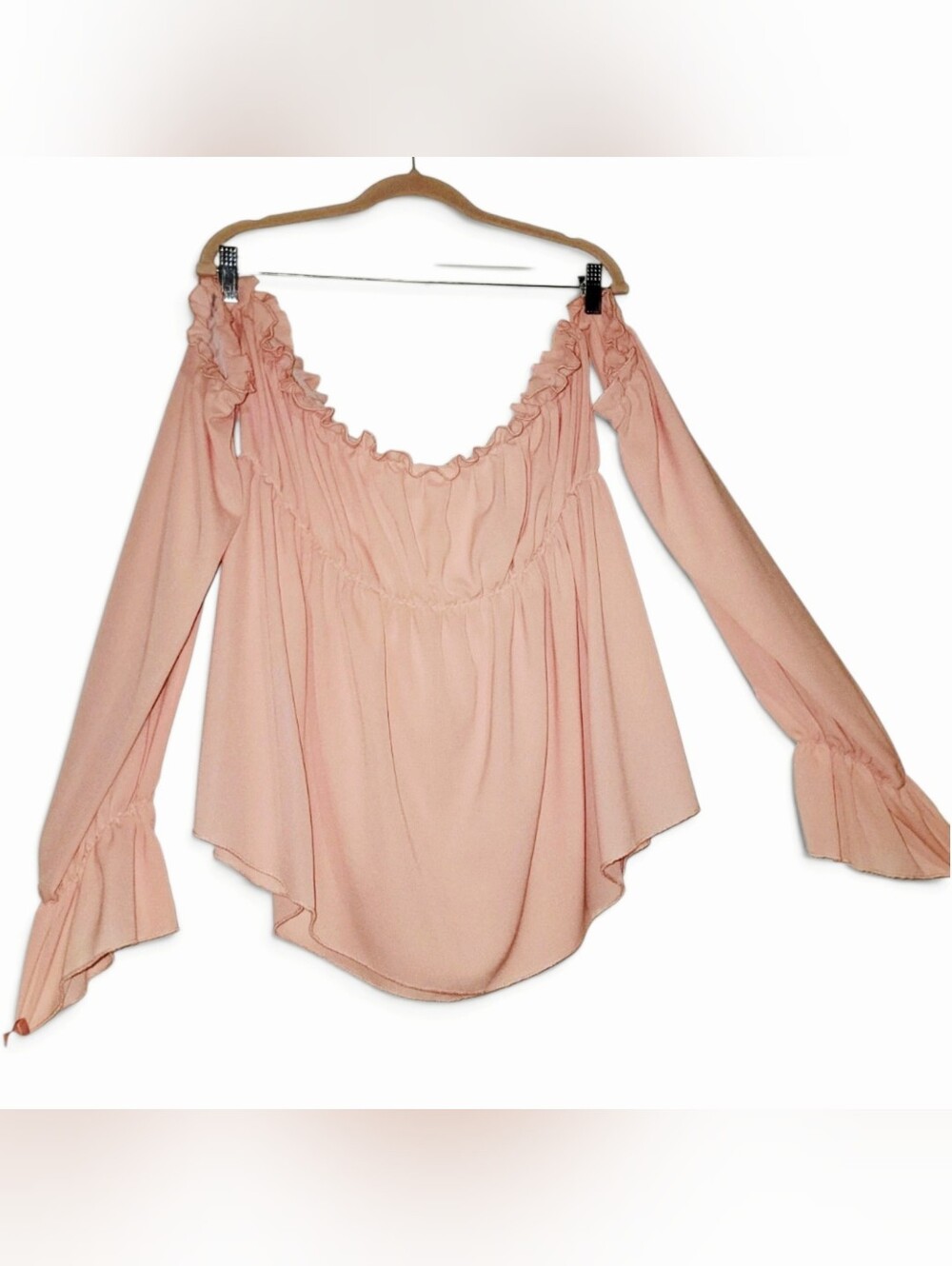 Blush Pink Ruffle Off-Shoulder Blouse